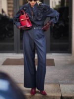 3D Floral Embellishments Shirt & High-Waisted Jeans Denim Set