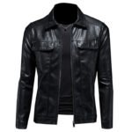 Men's Lapel Biker's Leather Jacket Slim Fit - Image 5