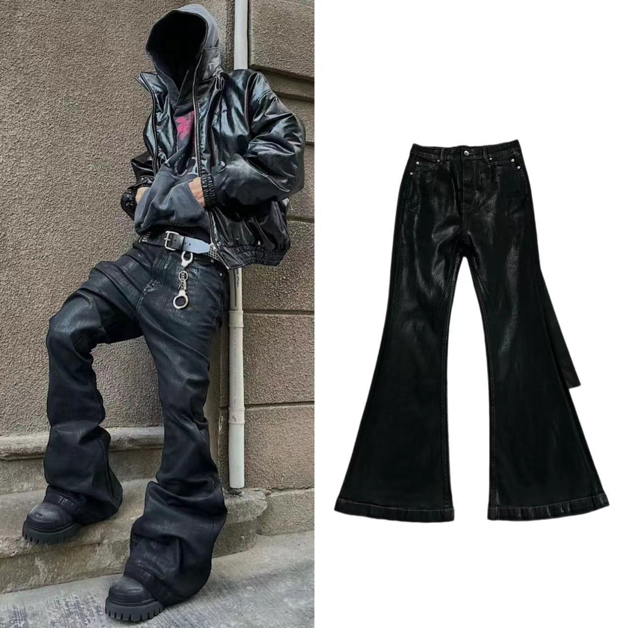 cfff6465-2a2e-4422-a561-97a490614b43-1.jpg Dark Brush Wax Coated Pure Black High Elastic Ribbon Jeans - Image 1