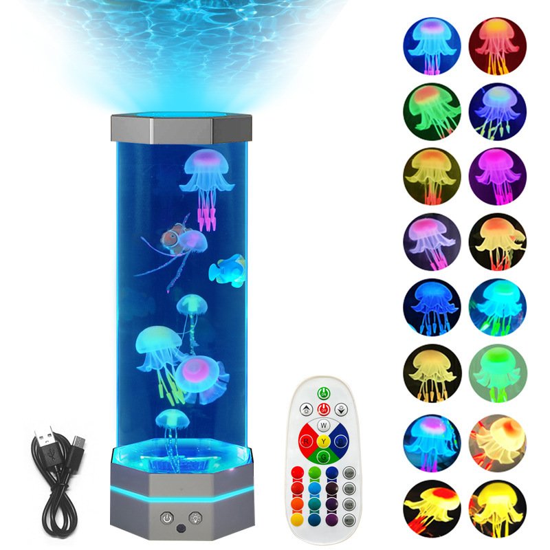 d007d8eb-a1f7-4366-84da-9b898a8b2717-2.jpg Jellyfish Lava Lamp 17 Colors Changing 15inch Jellyfish Lamp With Remote Control USB Plug-in Bubble Fish Lamp Kids Night Light Creative Projector Lamp Home Decor - Image 1