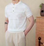 Knitted Henley Shirt American Retro Slim-fit Short Sleeve - Image 3