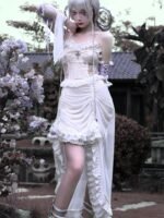 God's Redemption Chinese Style White Gothic Drawstring Mesh Dark Strap Dress Summer - Image 2