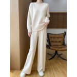 Australian Wool Round Neck Loose Western Style Sweater Straight-leg Pants Thickened Knitting Suit - Image 8