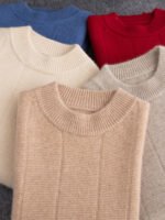 High Sense Autumn And Winter New Cashmere Sweater Men's Round Neck Striped Double Thick Sweater Casual Solid Color Bottoming Shirt - Image 2