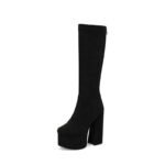 Elastic Wool Chunky Heel Women's Boots - Image 5