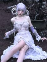 God's Redemption Chinese Style White Gothic Drawstring Mesh Dark Strap Dress Summer - Image 4