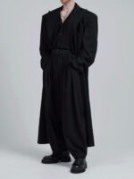 Black Double-breasted Oversized Long Coat - Image 2