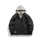 Color Matching Three-dimensional Pocket Fake Two Pieces Shirts Retro Hooded Jacket Men - Image 6