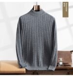 Thickened Wheat Jacquard Cashmere Sweater Men's Half-high Collar Solid Color Sweater - Image 8