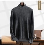 Thickened Wheat Jacquard Cashmere Sweater Men's Half-high Collar Solid Color Sweater - Image 9
