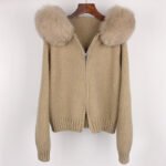 Spring Coat Women's Zipper Real Fox Fur Collar Hooded