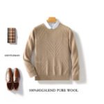 Autumn And Winter New Men's Round Neck Sweater Pullover Solid Color Jacquard Casual Business Sweater - Image 8