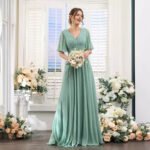 Split Mixed Satin Banquet Evening Long Dress - Image 4