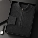 Men's Half-high Collar Loose Half Zipper Solid Color Pullover Sweater - Image 4