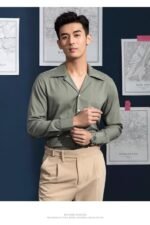 Cuban Collar Shirt Men's Business Casual Long Sleeve Shirt - Image 6