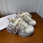 Shiny Sequin Women's High-top Sneakers With Thick Soles, Lace-up Fashion Shoes Featuring Silver And Red Rhinestone Design - Image 7