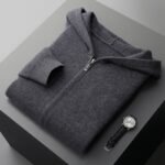 Men's Cashmere Cardigan Youth Casual Hooded Zipper Thickening Cardigan - Image 3