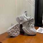 Shiny Sequin Women's High-top Sneakers With Thick Soles, Lace-up Fashion Shoes Featuring Silver And Red Rhinestone Design - Image 10