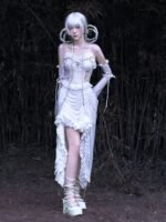 God's Redemption Chinese Style White Gothic Drawstring Mesh Dark Strap Dress Summer - Image 3