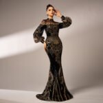 Long Sleeve Round Neck Sequins Mesh Fishtail Evening Dress - Image 2